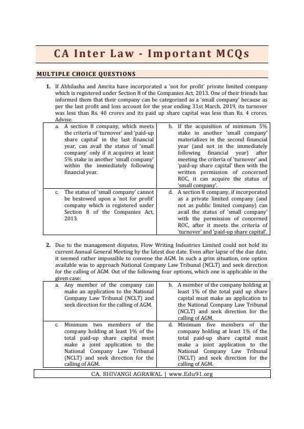 First page of Law MCQ for whole syllabus Relevant for May-24 and onwards