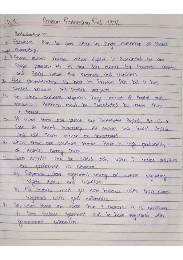 First page of Indian partnership act,1932 Ca foundation Law... Detailed notes 🙃