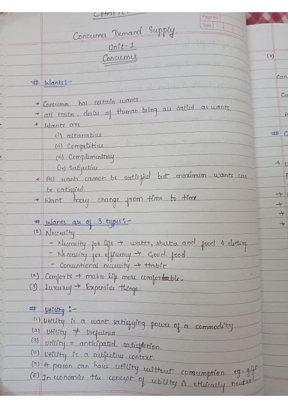 First page of Ca foundation economics chapter 2 revision notes
