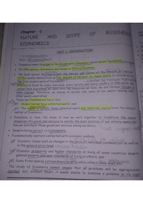 First page of CA foundation Business Economics Chapter 1 easy and understanding notes