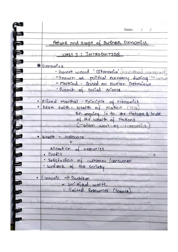First page of CA foundation Business economics Chapter 1 unit 1