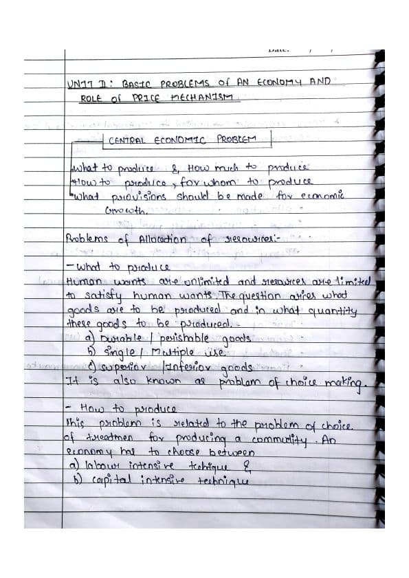First page of CA foundation Economics Chapter 1 unit 2