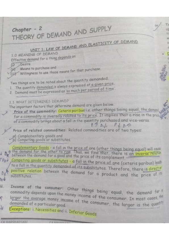 First page of CA foundation Business Economics Chapter 2 Unit 1, Easiest and Understanding notes