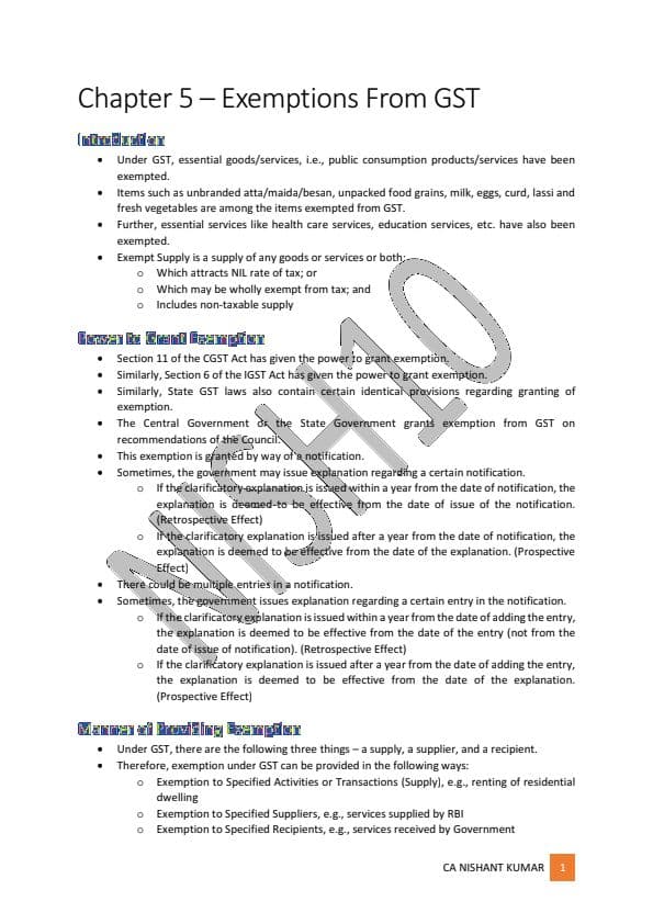 First page of Exemption from GST pdf Nishant sir unacademy