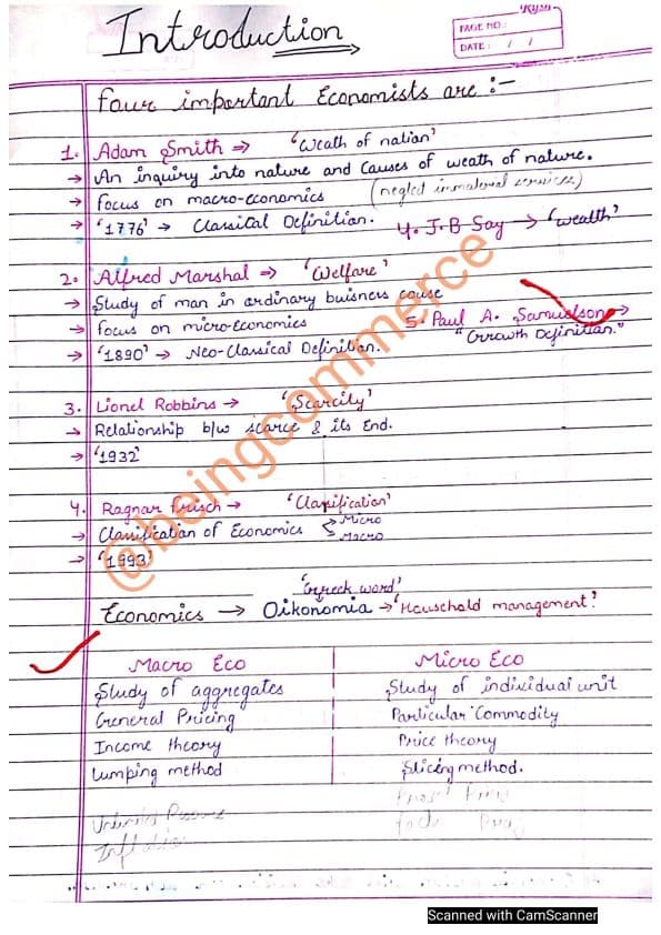 First page of Business economics chapter 1 and 2 Notes