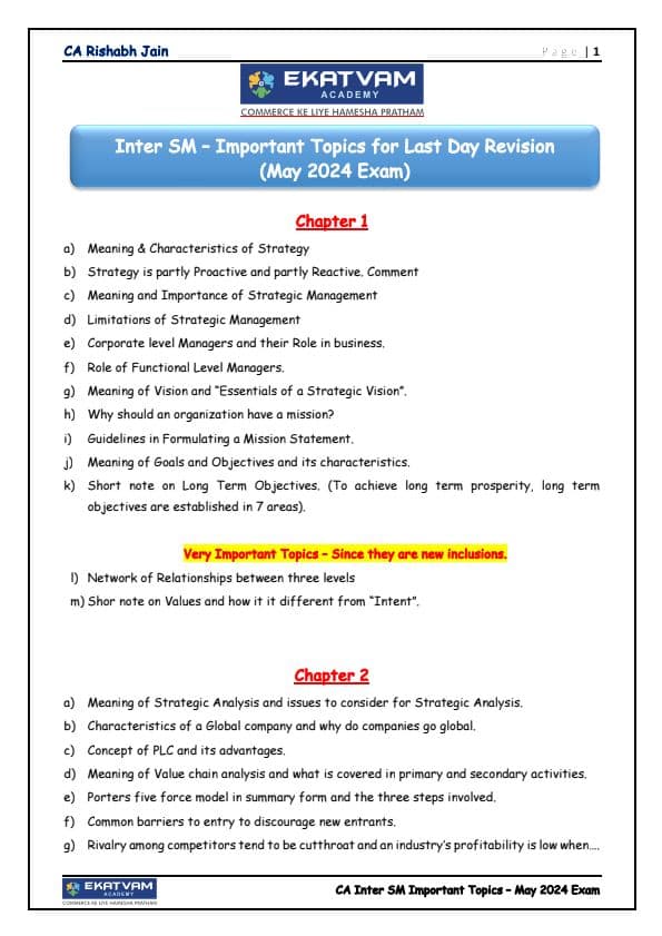 First page of Important topics to be covered for SM