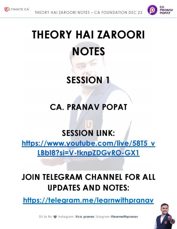 First page of Maths All THEORY Notes Book (By- CA Pranav Popat Sir)
