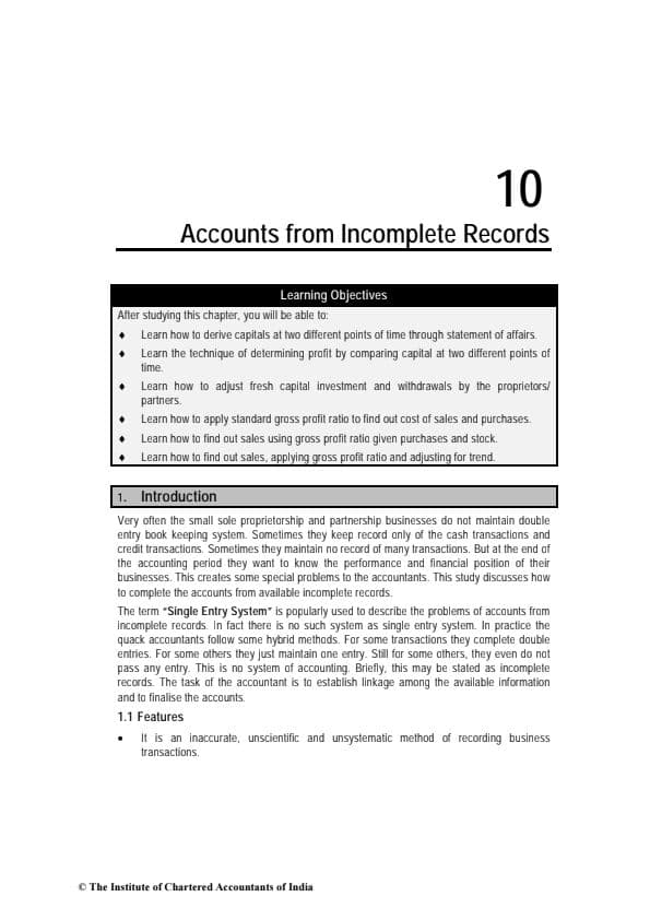 First page of Incomplete records CA foundation June 24