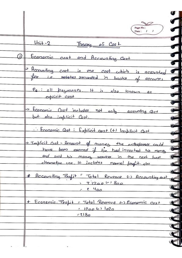 First page of Theory of cost new notes