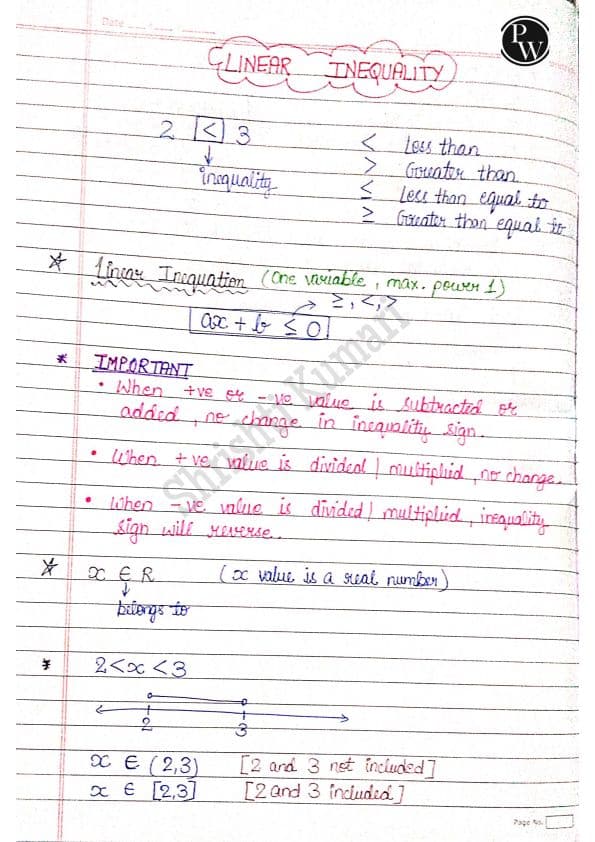 First page of Quantitative aptitude Linear inequalities notes