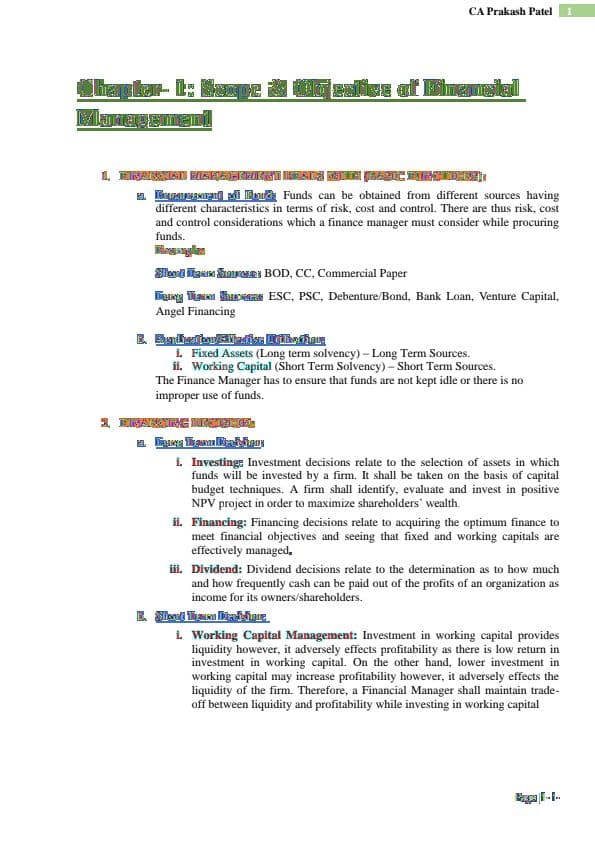 First page of CA Prakash Patel Ca inter Financial Management theory .