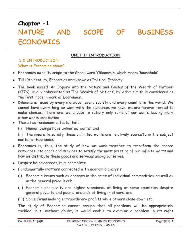 First page of Harshad jaju sir book economics chapter 1 and 2