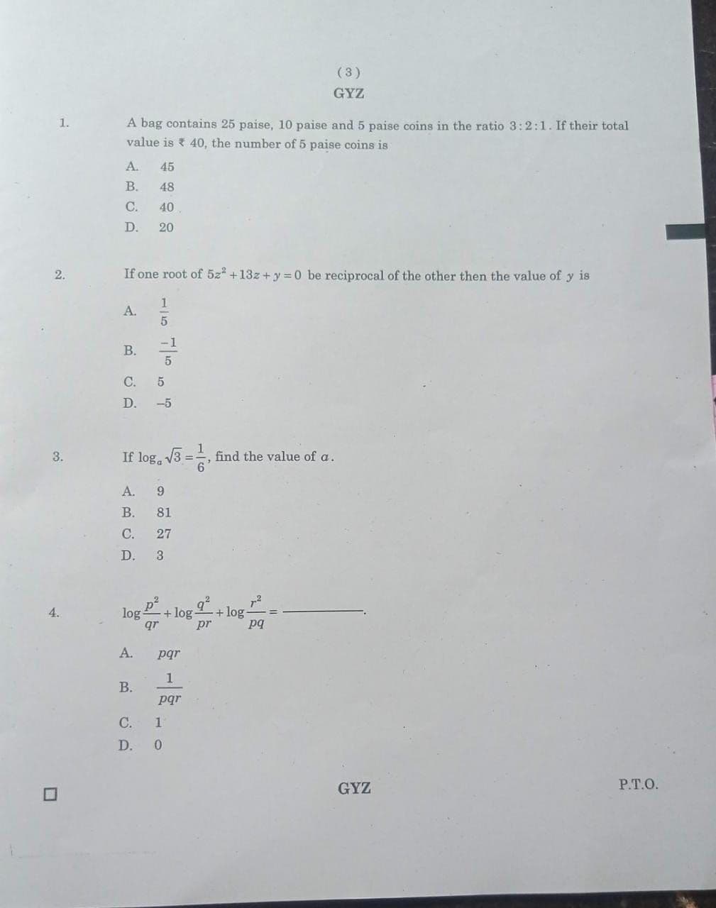 First page of Quantitative aptitude paper nov 2023