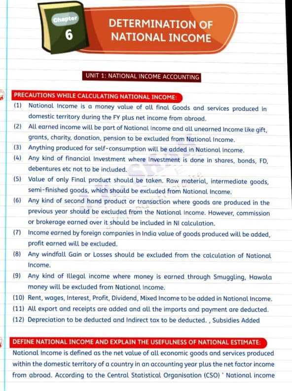 First page of National income notes....
