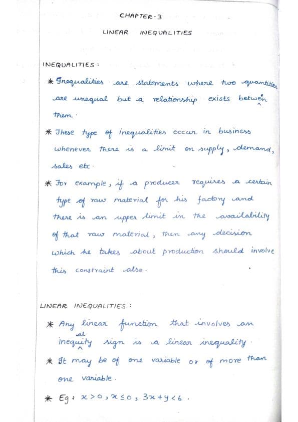 First page of Linear inequalities notes