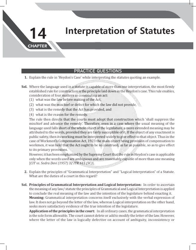 First page of Interpretation of statutes Questions By PW