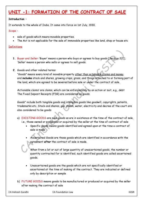 First page of SOGA Short notes