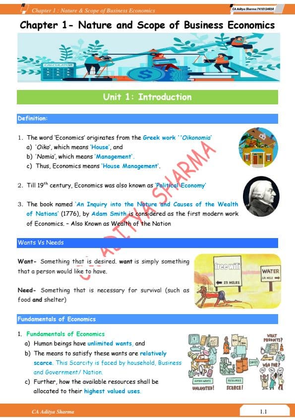 First page of CA foundation economics book By CA Aditya Sharma