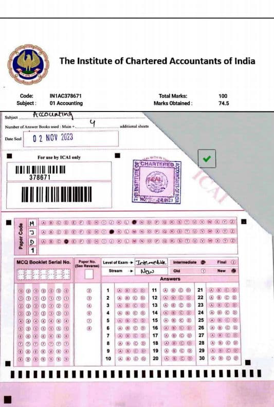 First page of ✅ CA Inter Accounts | 75 Marks Certified Copy | Nov 2023