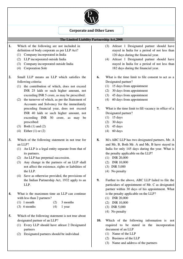 First page of Llp act mcq