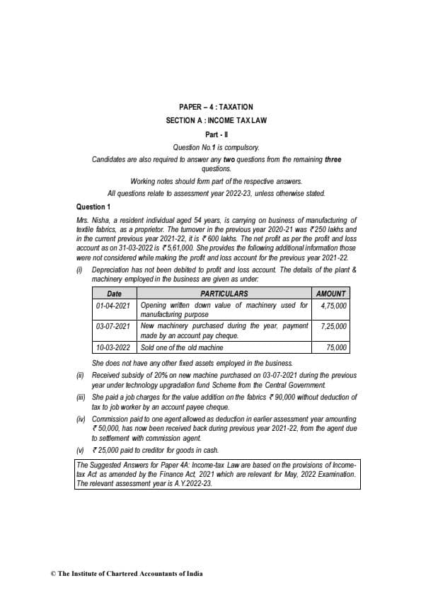 First page of Tax PYQ and solutions
