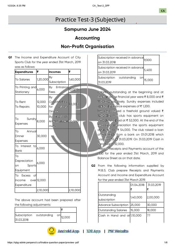 First page of Accounting Practice test