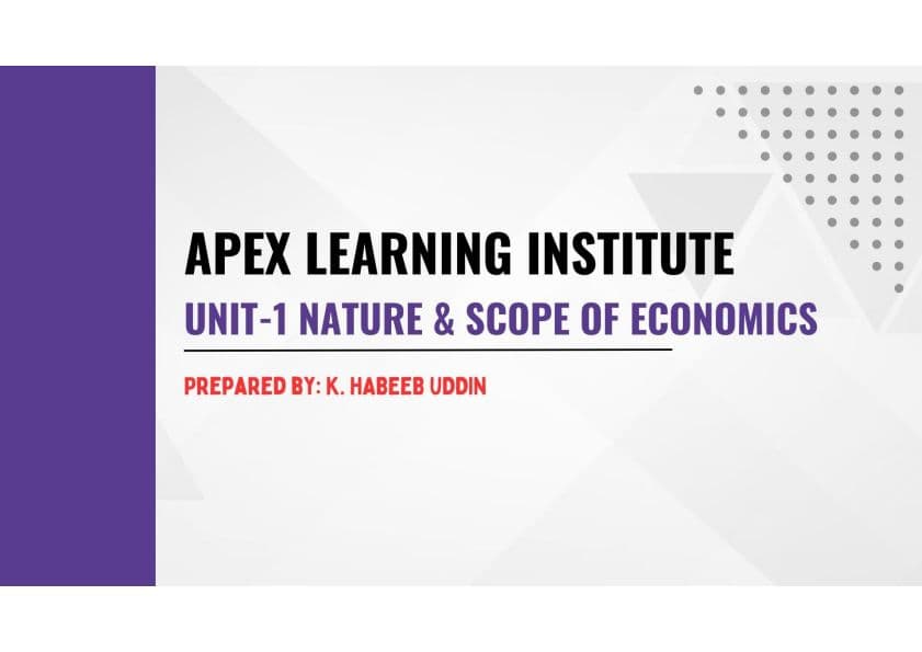 First page of Nature and Scope of Economics (Key Points) - PPT