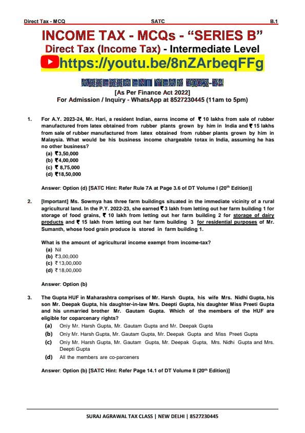 First page of Direct tax imp MCQS series ( must refer may 24 exam )