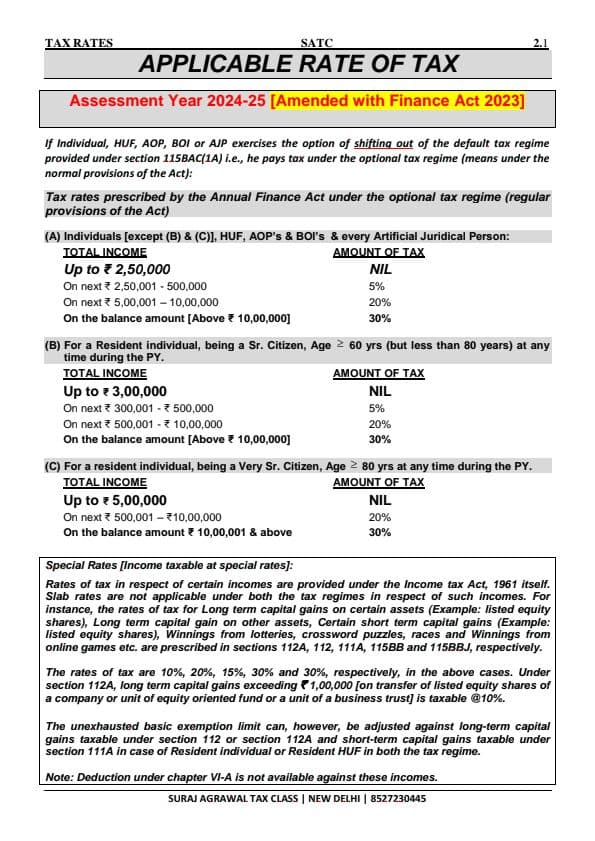 First page of TAX APPLICABLE RATE OF TAX QUESTION ASSESSMENT YEAR 24 - 25