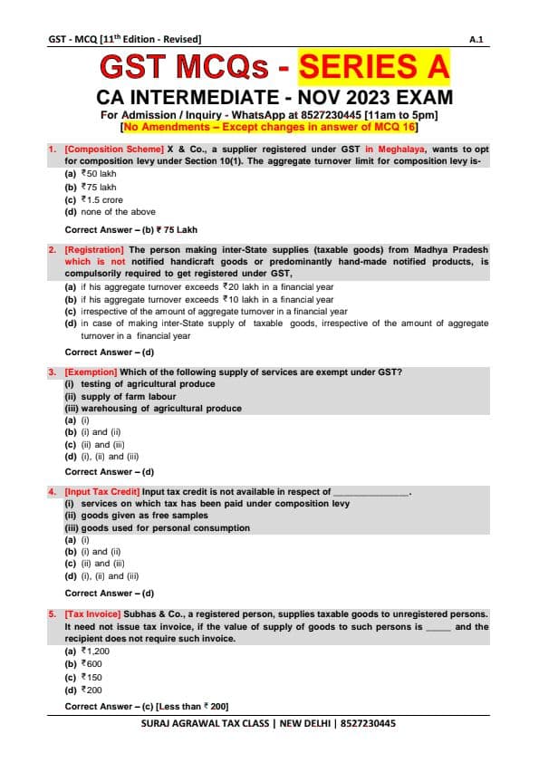 First page of CA INTER GST MCQ SERIES ALL CHAPTER
