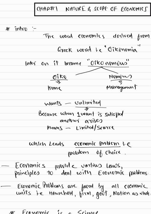 First page of Chapter 1 business economics notes