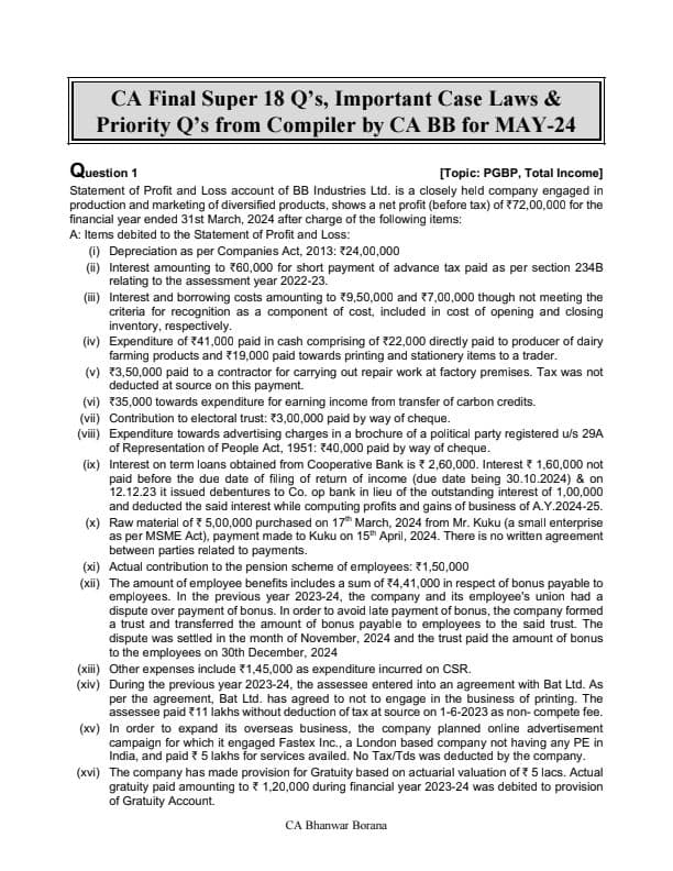 First page of Final DT SUPER 18 QUESTIONS BY BB SIR