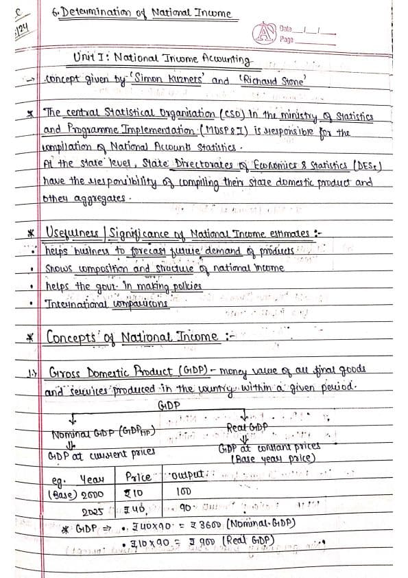 First page of Notes of Determination of National Income : )