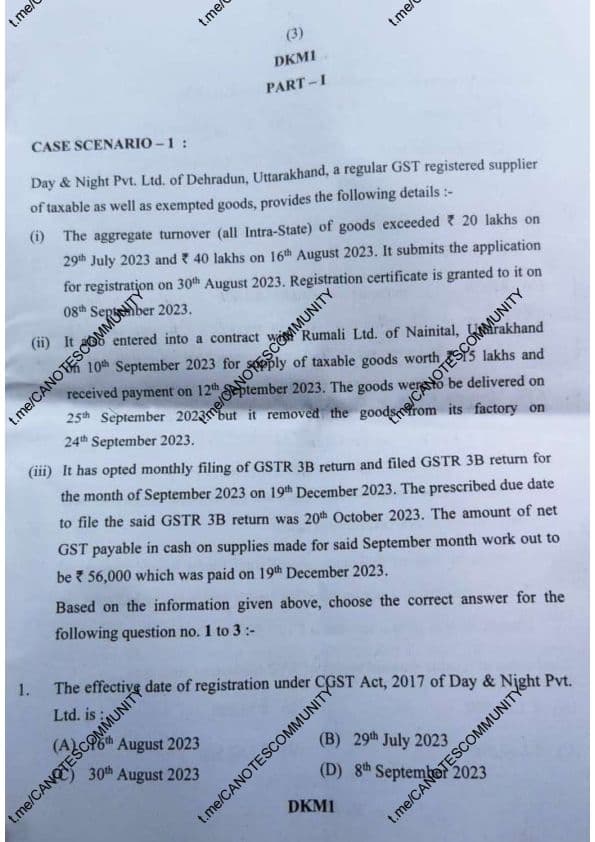 First page of CA INTERMEDIATE- TAXATION ICAI MAY 2024 EXAM MCQ PAPERS