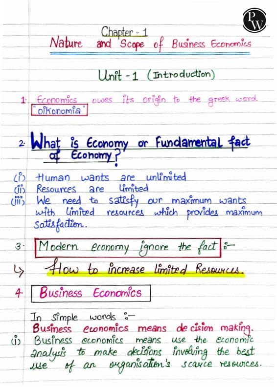First page of Nature and scope of bussiness notes