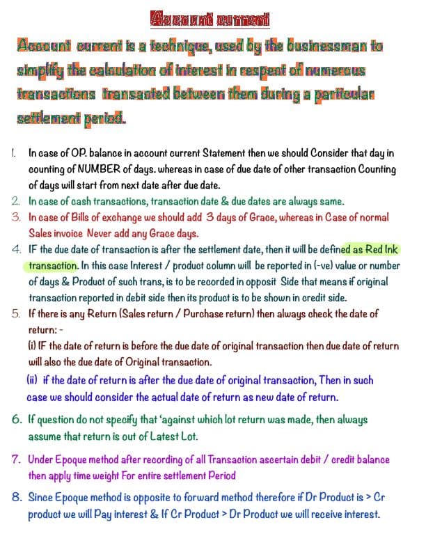 First page of Current account notes