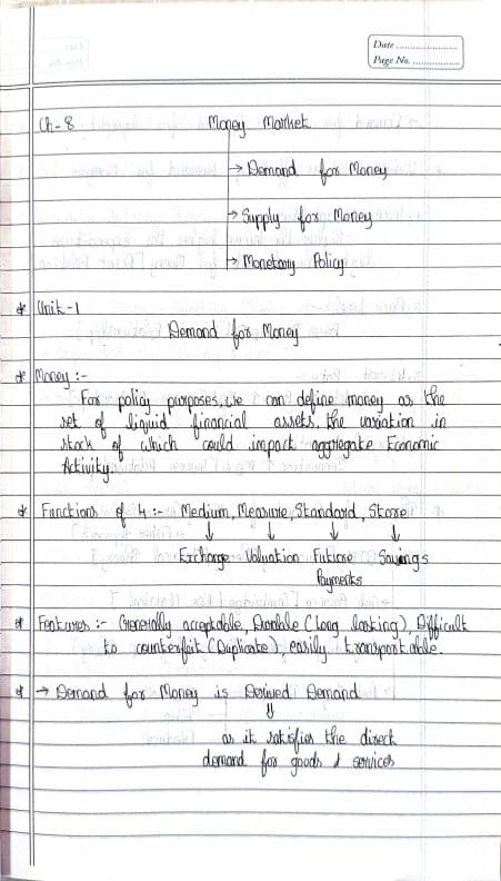 First page of Business economics Chapter 8 Hand written notes