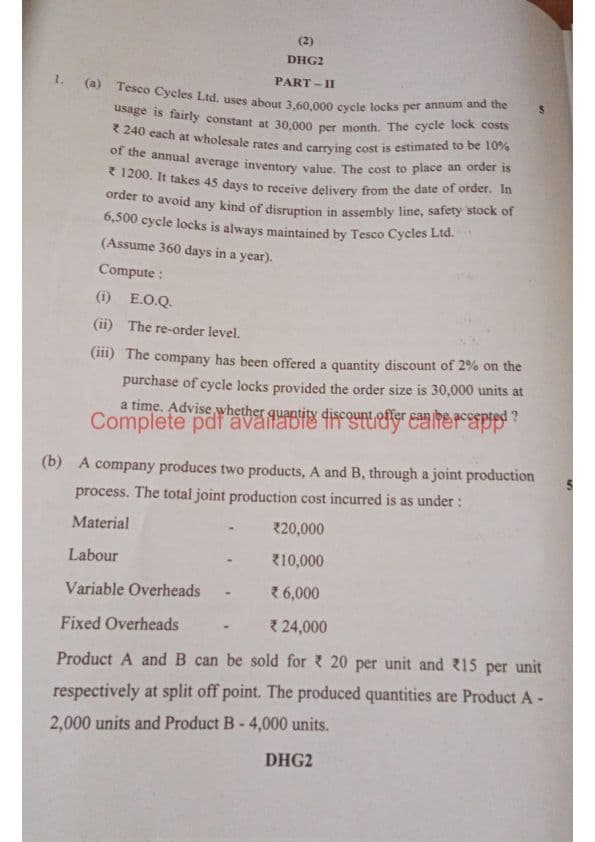 First page of COSTING QUESTION PAPER ( MAY 24 )