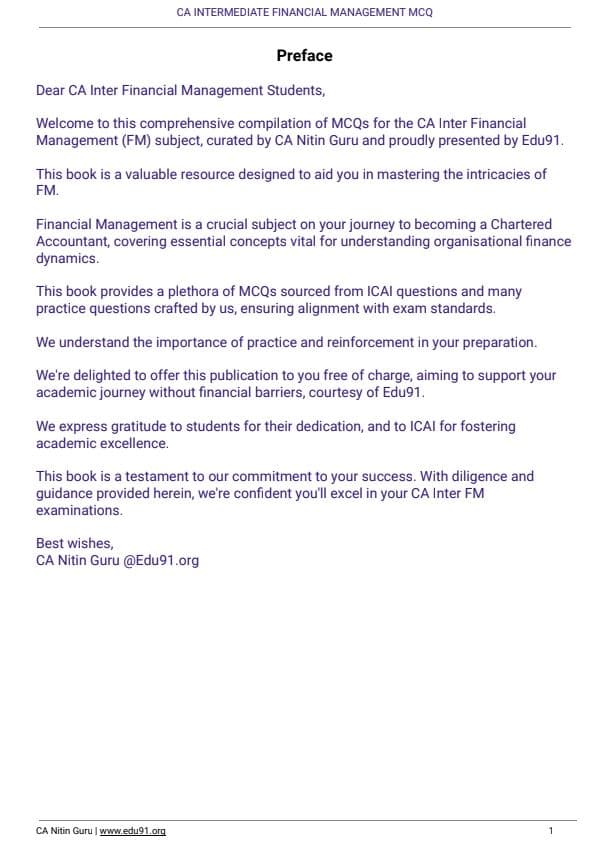 First page of FM Chapterwise single MCQ's Relevant for May-24 onwards. Included Module/MTP/RTP/BOS Portal