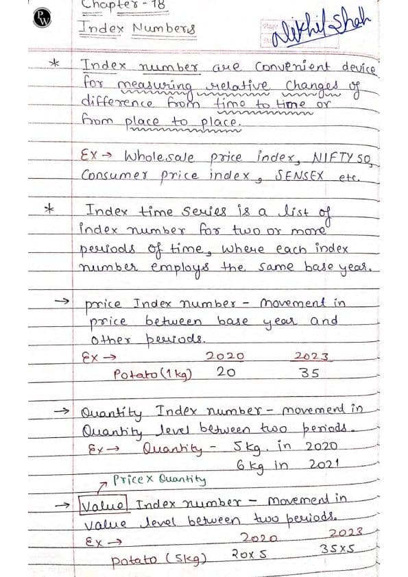 First page of Index no notes