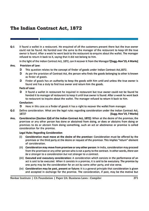 First page of Indian contact act important questions (mtp,rtp,pyq) 1-6 unit