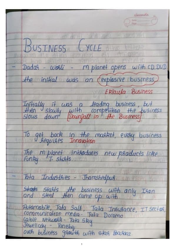 First page of Business cycle notes