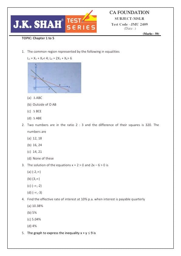 First page of Chapter 1 to 5 test, maths