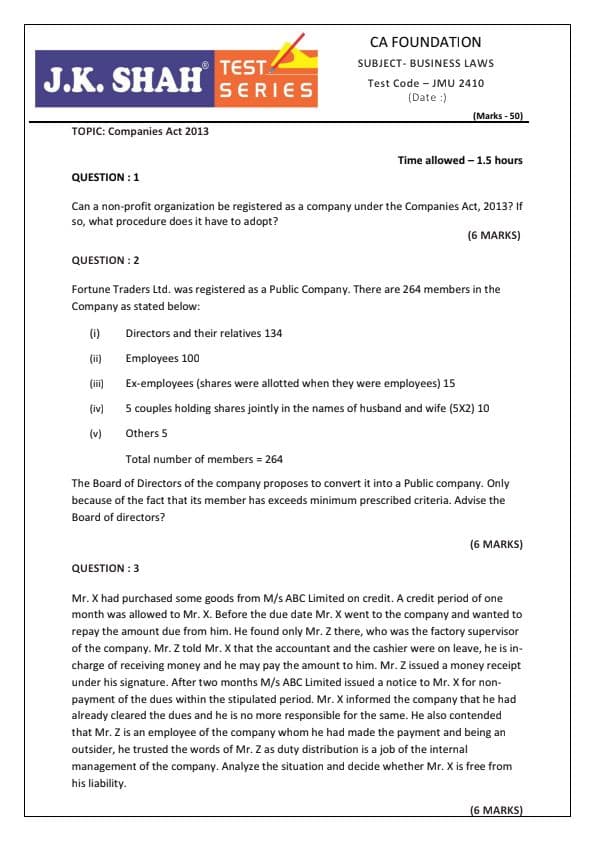 First page of Companies act test
