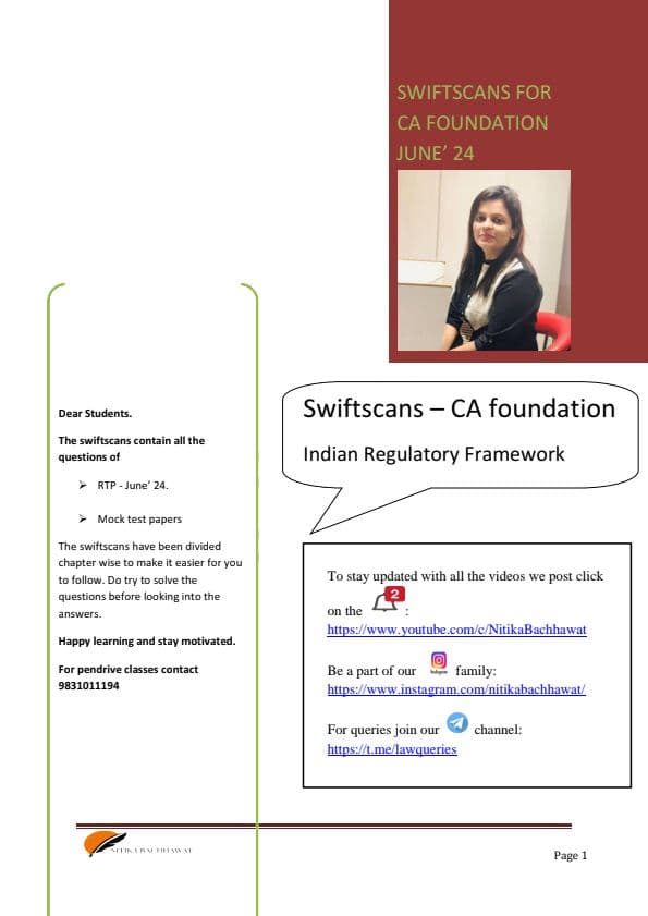 First page of Business Law Chapter -1 Indian regulatory Framework ( Swift Scanner )