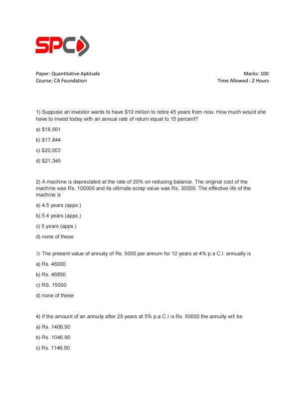 First page of Math test series