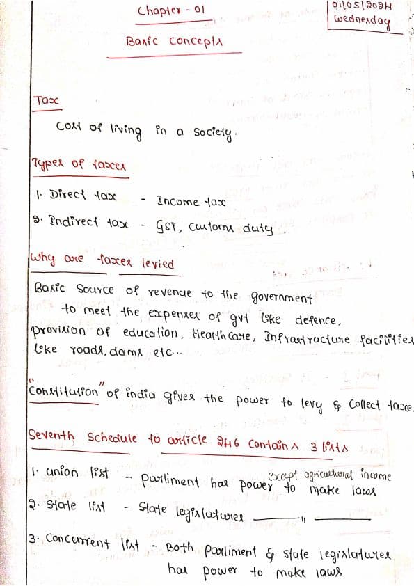 First page of Handwritten Notes-CA inter-Income tax 1. Basic Concepts