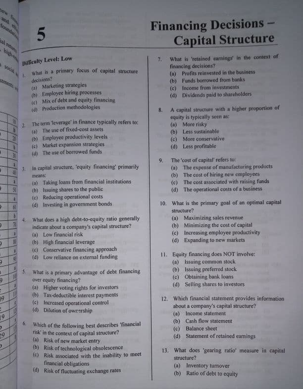 First page of MCQ'S for capital structure Dm me for the answer key