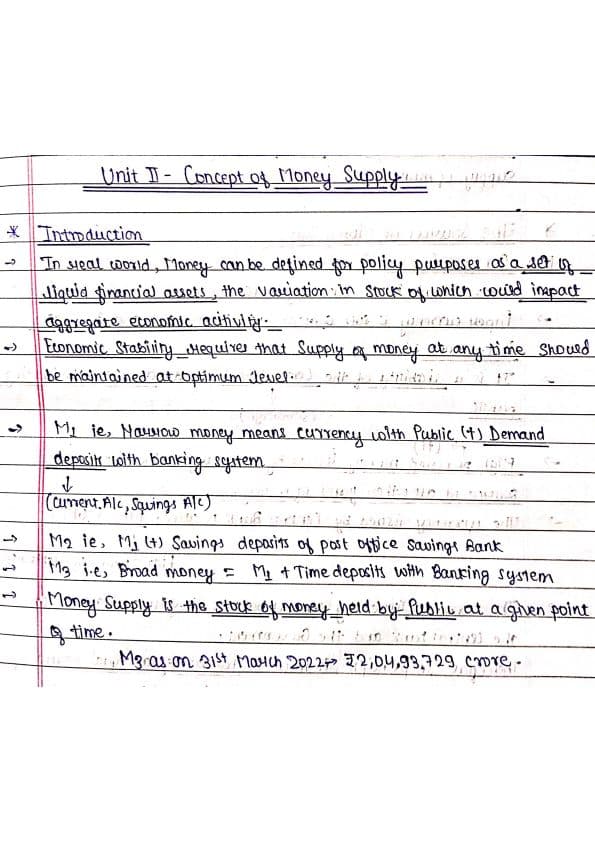 First page of Notes of Money Market [Unit 2] : )