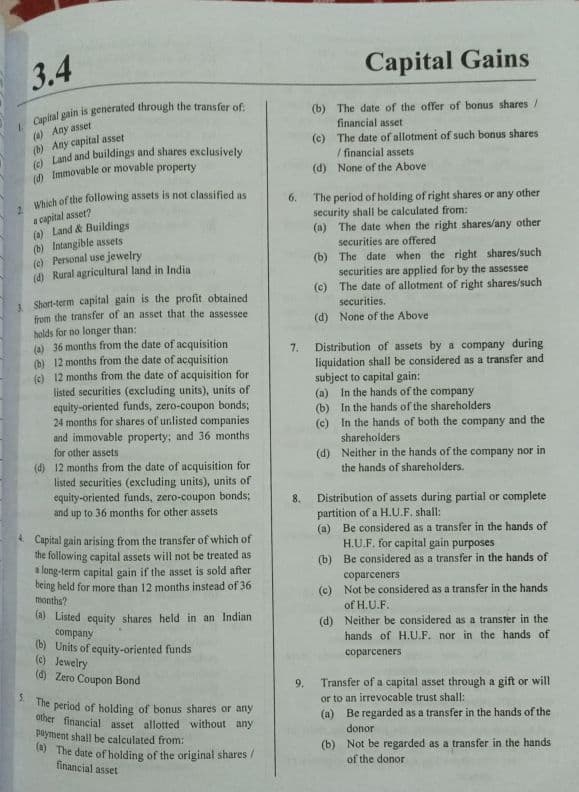 First page of MCQ's for Capital Gains DM me for the answer key